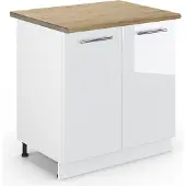 Vicco Keukenonderkast Fame-Line, Wit Hoogglans/Wit, 80 cm goudkleurig eiken werkblad