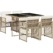 vidaXL 5-delige Tuinset met kussens poly rattan beige