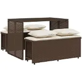 vidaXL 3-delige tuinset met kussens, bruin, polyrotan