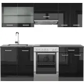 Vicco Complete keukeneenheid R-Line Hoogglans zwart/antraciet 200 cm , WB Antraciet, Model 42895