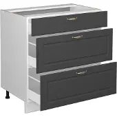 Vicco Fame-Line Keukenonderkast – 80 cm met 3 laden, WB Eik Antraciet-goud