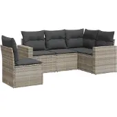 vidaXL 5-delige Loungeset met kussens poly rattan lichtgrijs