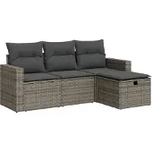 vidaXL 4-delige loungeset voor de tuin met kussens, grijs, polyrotan