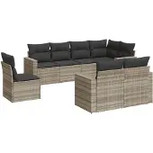 vidaXL 8-delige Loungeset met kussens poly rattan lichtgrijs