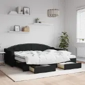 Prolenta Maison Exclusive - Uittrekbaar dagbed met lades, zwart, 80x200 cm, bekleding