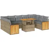 vidaXL 10-delige Loungeset met kussens poly rattan acacia beige