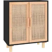Syfax Dressoir 60x30x70 cm massief grenen hout en rattan zwart