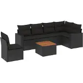 vidaXL 7-delige Loungeset met kussens poly rattan zwart