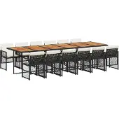 vidaXL 13-delige Tuinset met kussens poly rattan zwart