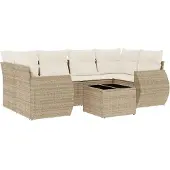 vidaXL 7-delige tuinmeubelset met kussens, beige, van polyrotan