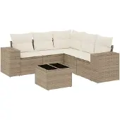vidaXL 6-delige Loungeset met kussens poly rattan beige