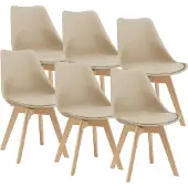 En.casa Eetkamerstoel 'Fläten', set van 6, gestoffeerde stoel, kunstleer, beige