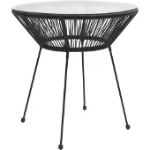 Syfax Tuintafel Ø70x74 cm rattan en glas zwart