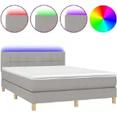 Syfax Boxspring met matras en LED stof lichtgrijs 140x200 cm