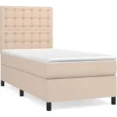 vidaXL Boxspring met matras kunstleer cappuccinokleurig 90x190 cm