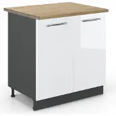 Vicco Keukenonderkast Fame-Line, Wit Hoogglans/Antraciet, 80 cm goudkleurig eiken werkblad