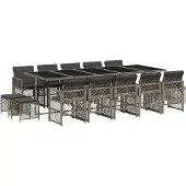 vidaXL 15-delige Tuinset met kussens poly rattan grijs