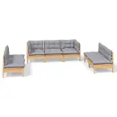 vidaXL 7-delige Loungeset met grijze kussens grenenhout