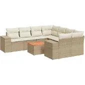 vidaXL 9-delige Loungeset met kussens poly rattan beige