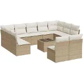 vidaXL 12-delige Loungeset met kussens poly rattan beige