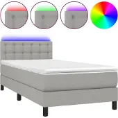 Syfax Boxspring met matras en LED stof lichtgrijs 100x200 cm