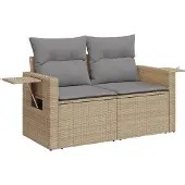 vidaXL Tuinbank 2-zits met kussens poly rattan beige