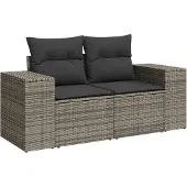 vidaXL Tuinbank 2-zits met kussens poly rattan grijs