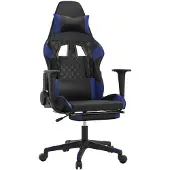 vidaXL Massage gamestoel met voetensteun kunstleer zwart en blauw