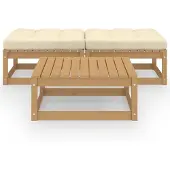 vidaXL 3-delige Loungeset met kussens massief grenenhout