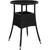 Syfax Tuintafel Ø60x75 cm gehard glas en poly rattan zwart