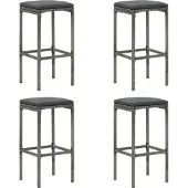 Syfax Barkrukken met kussens 4 st poly rattan grijs