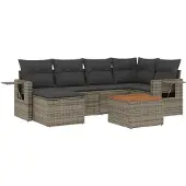 vidaXL 7-delige Loungeset met kussens poly rattan grijs
