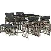 vidaXL 9-delige Tuinset met kussens poly rattan grijs
