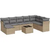 vidaXL 9-delige Loungeset met kussens poly rattan beige