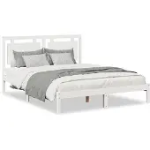 vidaXL Bedframe extra lang zonder matras massief hout wit 140x210 cm
