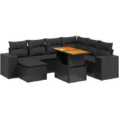 vidaXL 8-delige Loungeset met kussens poly rattan zwart