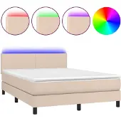 vidaXL Boxspring met matras en LED kunstleer cappuccinokleur 140x190cm