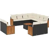vidaXL 12-delige loungeset voor de tuin met kussens, zwart, polyrotan