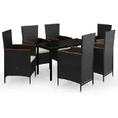vidaXL 7-delige Tuinset met kussens zwart