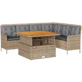 vidaXL 2-delige Loungeset met kussens poly rattan beige