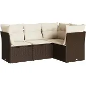 vidaXL 4-delige Loungeset met kussens poly rattan bruin