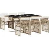 vidaXL 7-delige Tuinset met kussens poly rattan beige