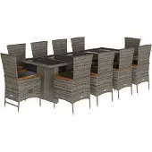 vidaXL 11-delige tuinset met kussens, grijs, polyrotan
