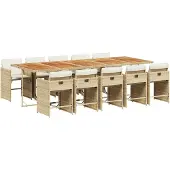 vidaXL 11-delige tuinset met kussens, beige, van polyrotan