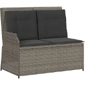 vidaXL Tuinbankje verstelbaar met kussens poly rattan grijs