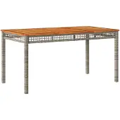 vidaXL Tuintafel 140x80x75 cm poly rattan en acaciahout grijs