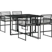 vidaXL 5-delige Tuinset met kussens poly rattan zwart