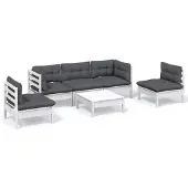 vidaXL 6-delige loungeset voor de tuin met kussens, gemaakt van massief grenenhout