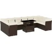 vidaXL 11-delige Loungeset met kussens poly rattan bruin
