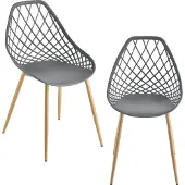 En.casa Design stoel, set van 2. Eetkamerstoel van kunststof. Woonkamerstoel, schaalstoel, fauteuil met metalen poten in beukenlook. Grijs. []